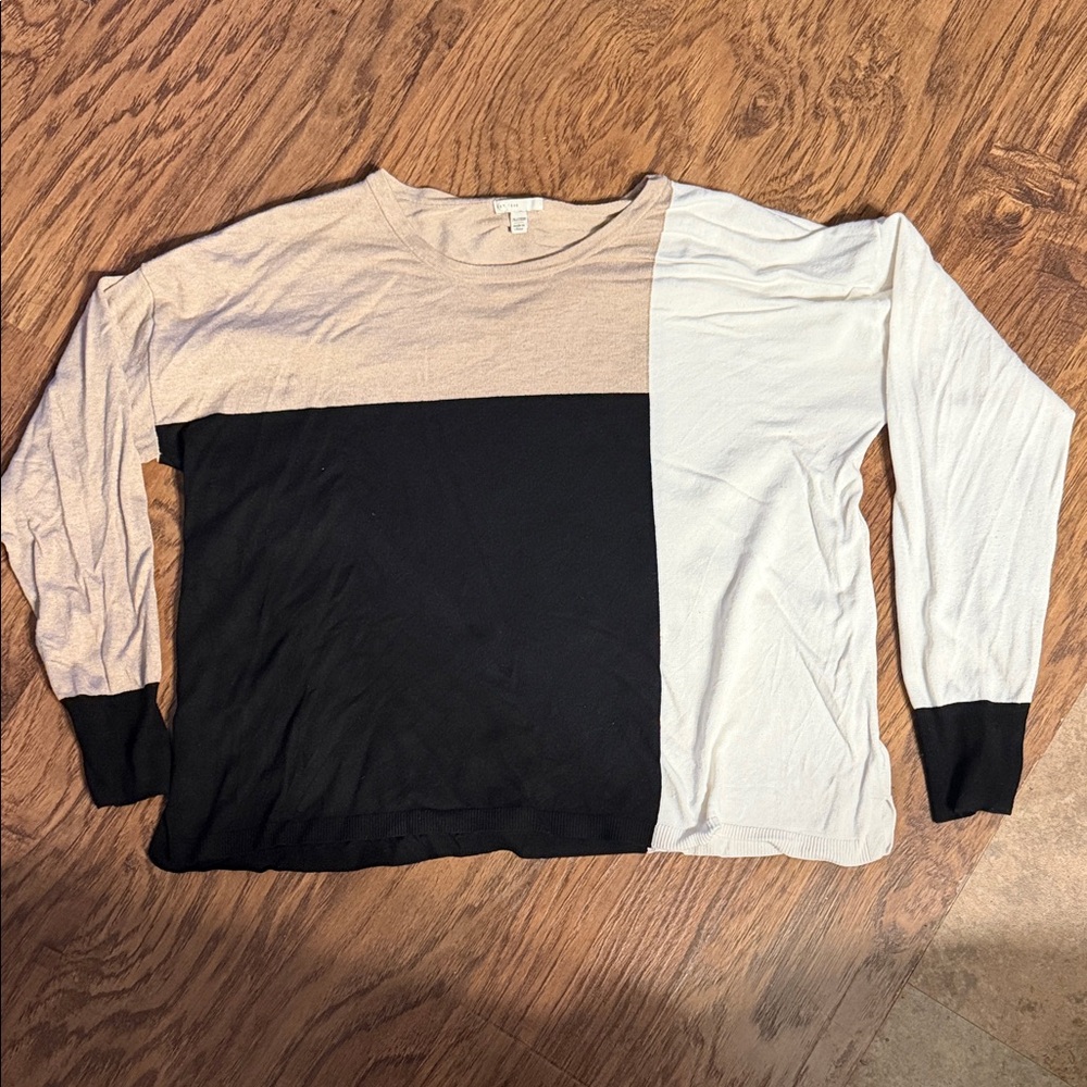 Cato Tri-Tone Crew Neck Sweater - Black, Cream, White